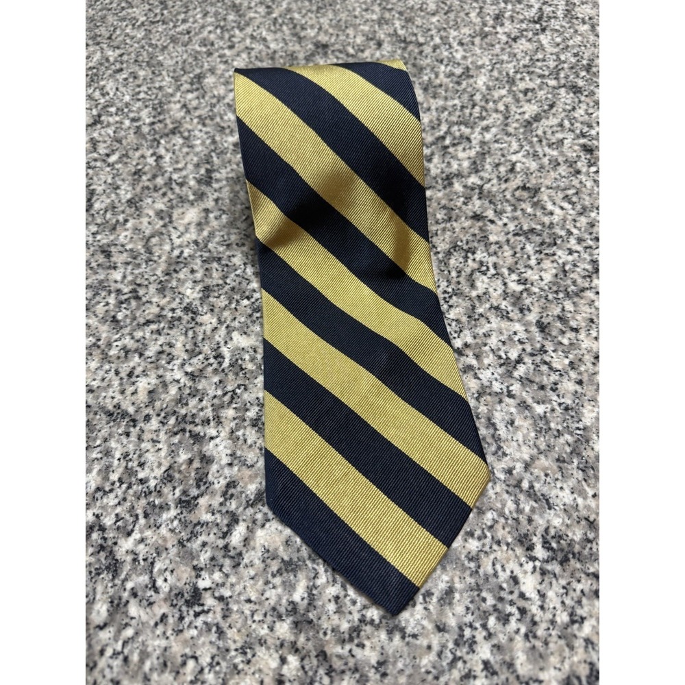 Jos A Bank Executive Navy Gold Woven Repp Striped 100% Silk Necktie USA